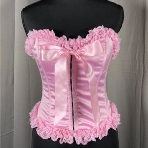 Pink Lace Satin Corset Bustier
